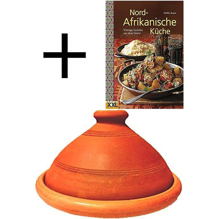 Marrakesch Orient & Mediterran Interior Dampfgartopf 2er Set, ORIGINAL Tajine Tuareg 35cm + Nord-Afrikanische Küche Buch, (2-tlg), Handarbeit – Bild 3
