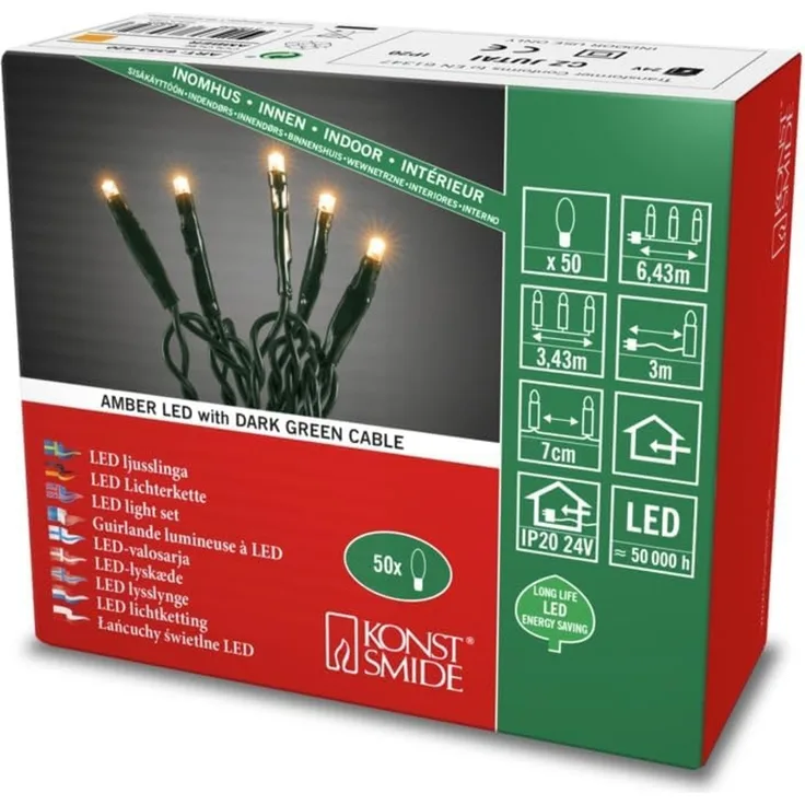 Micro LED Lichterkette - 50 bernsteinfarbene LED - L: 3,43m - grünes Kabel - innen