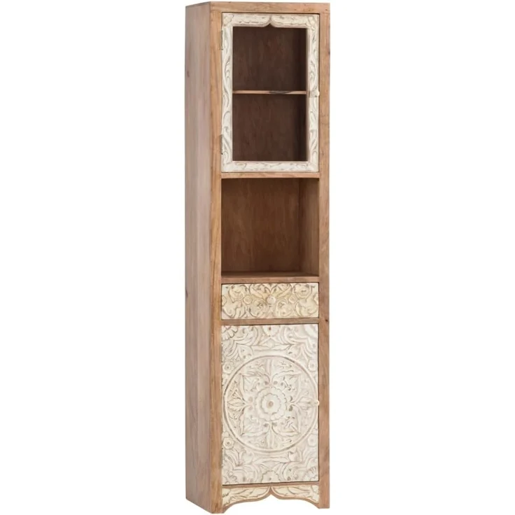 Hochschrank Delhi aus Mangoholz: Rustikales Design, Matt Lackiert, Wasserabweisend - 185x45x35cm, Braun – Bild 1
