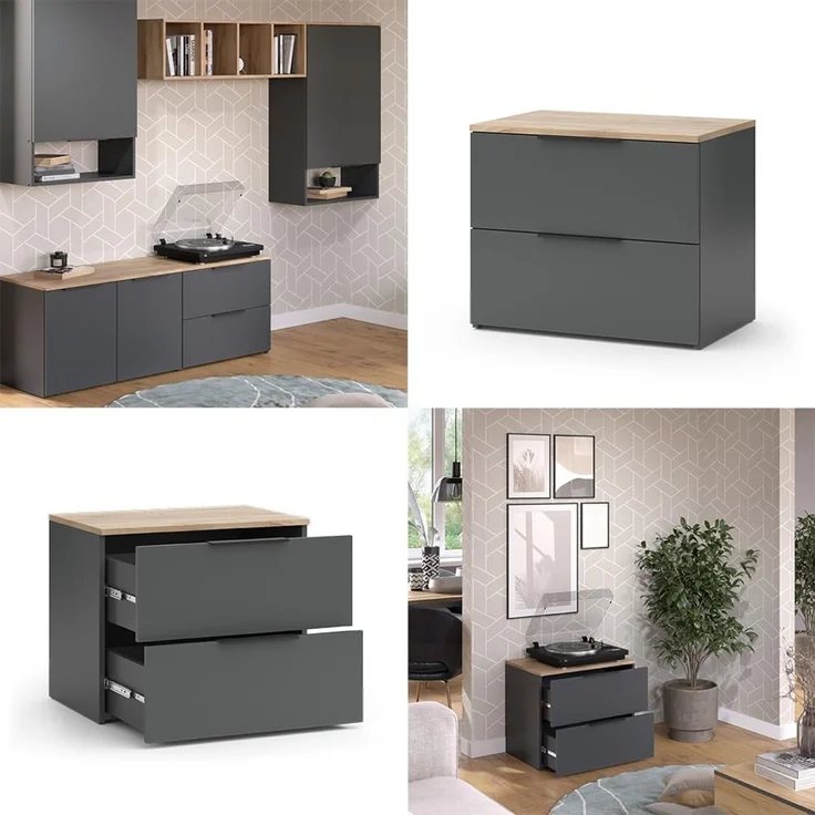 Sideboard Wido Anthrazit 60 x 50 cm mit 2 Schubladen Vicco – Bild 8