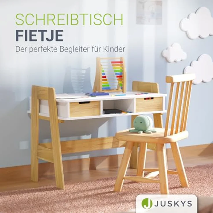 Juskys Kinder Schreibtisch Fietje - höhenverstellbar, 2 Schubladen, robustes Material, kratzfest, viel Stauraum - Kinderschreibtisch aus Holz – Bild 5