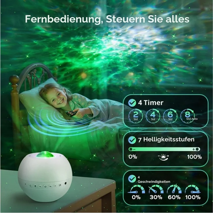 Vivitar LED-Sternenhimmel Projektor mit 15 Farben 15 Schlafliedern Geräuschen, 3 Projektionsmodi, Geschenk für Kinder, Mädchen, Frauen, mit Bluetooth, Fernbedienung, Nachtlicht für Kinder Schlafzimmer, LED-Sternenprojektor für Decken und Wände, Galaxie... – Bild 4
