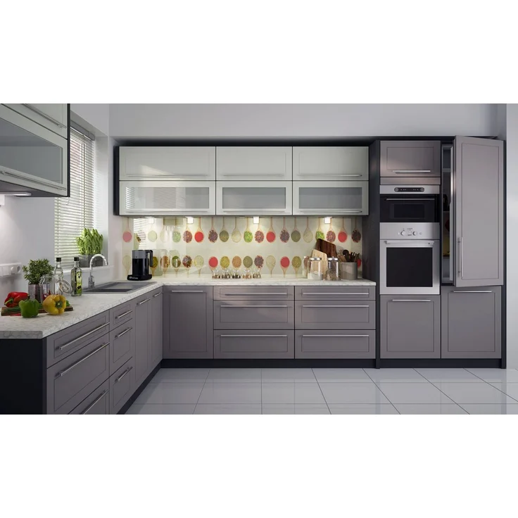 L-Form Küchenzeile KVANTUM Küchenblock 250x385cm lava Front vanille beige matt Teilauzug – Bild 5