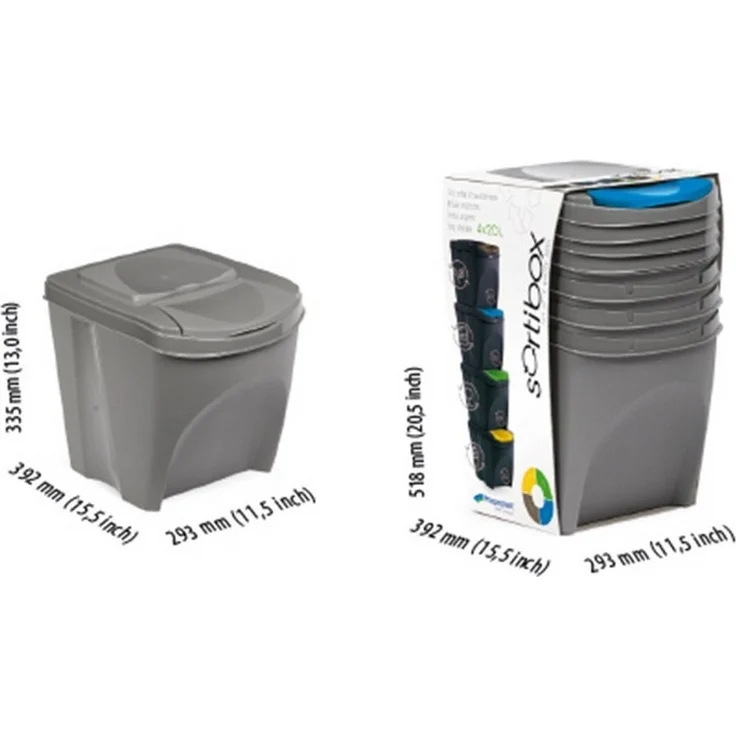 Prosperplast Mülltrennsystem IKWB25S4-405U, Sortibox 4x25L grauer Trennkorb – Bild 3