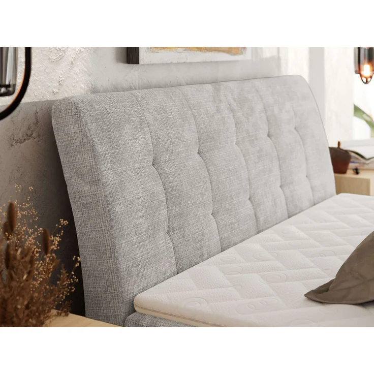 Boxspringbett DAGOS 120x200 cm mit Kopfteil, Lattenrost und Stauraum – Doppelbett mit Matratze & Topper T25 , stabile Konstruktion, Bettkasten, modernes Design - Hellgrau Schenille grob gewebt - H3 – Bild 3