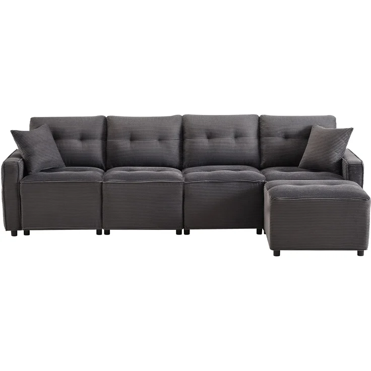 Merax 280cm Großes Sofa, 4-Sitzer Corduroy Sofa, mit Stauraum unter den Sitzflächen, inklusive eines frei platzierbaren Hockers, Grau – Bild 10