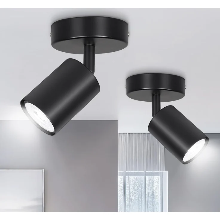 Ketom LED Deckenstrahler Schwarz, 2 x Deckenstrahler 1 Flammig Rund, Srahler Deckenleuchte GU10, Modern Deckenspot Lampe für Küche, Wohnzimmer, Ohne Leuchtmittel