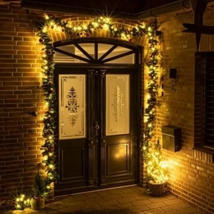 Spetebo LED-Girlande LED Weihnachts-Girlande + Christbaumkugeln - grün, 80-flammig, Künstliche Tannengirlande 5 m Länge – Bild 5