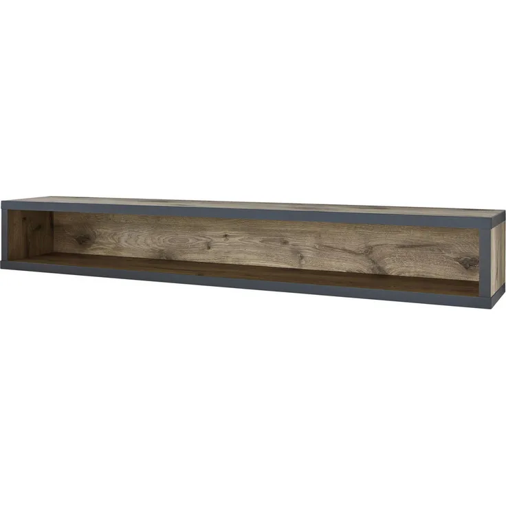 Modante Wandboard Eiche Dunkelgrau, Holzwerkstoff, 156x22.4x25 cm, inkl. Beleuchtung für Wohnzimmer
