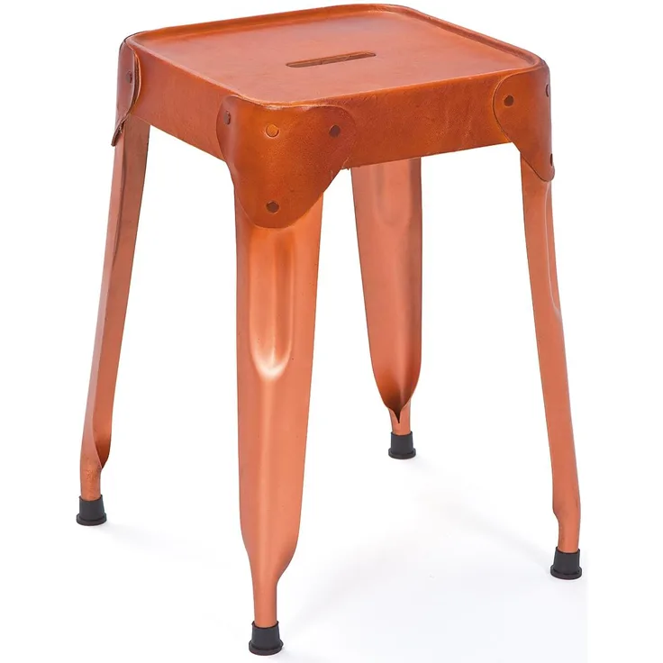 4er Set Hocker 'Reema' Metal kupferf. /Ledersitz