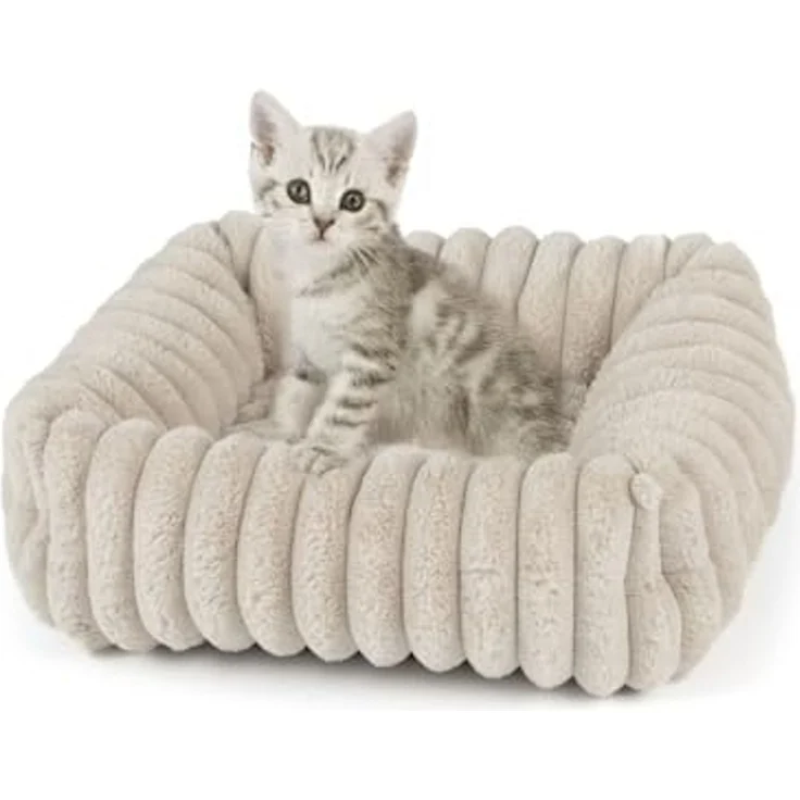 Wallace & Jones Tierbett Katzenbett Mary, edle Cordstoff-Optik, gepolsterte Seitenwände, sand, ca. 71 x 58 x 18 cm – Bild 1