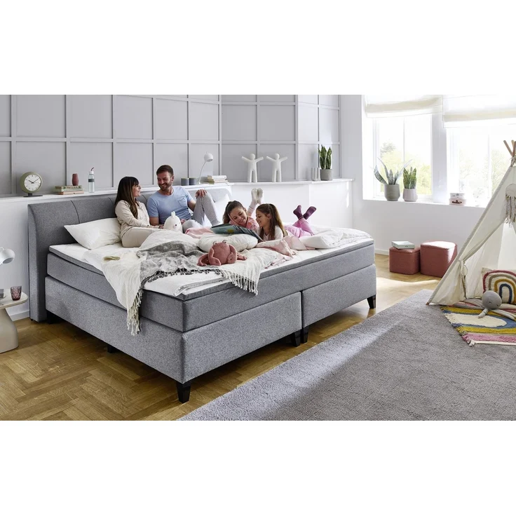 Boxspringbett >Marji< Familienbett in grau, Webstoff - 256x108x218cm (BxHxT) – Bild 1