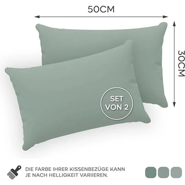 Twinzen® Kissenbezug 30x50 (2er-Set) - 100% Jersey Baumwolle 150 GSM Kissenbezüge - Grün - Für Kissenbezüge 30x50 cm - Kissenhülle - Kissenbezug mit Reißverschluss - Oeko-Tex Zertifiziert – Bild 3