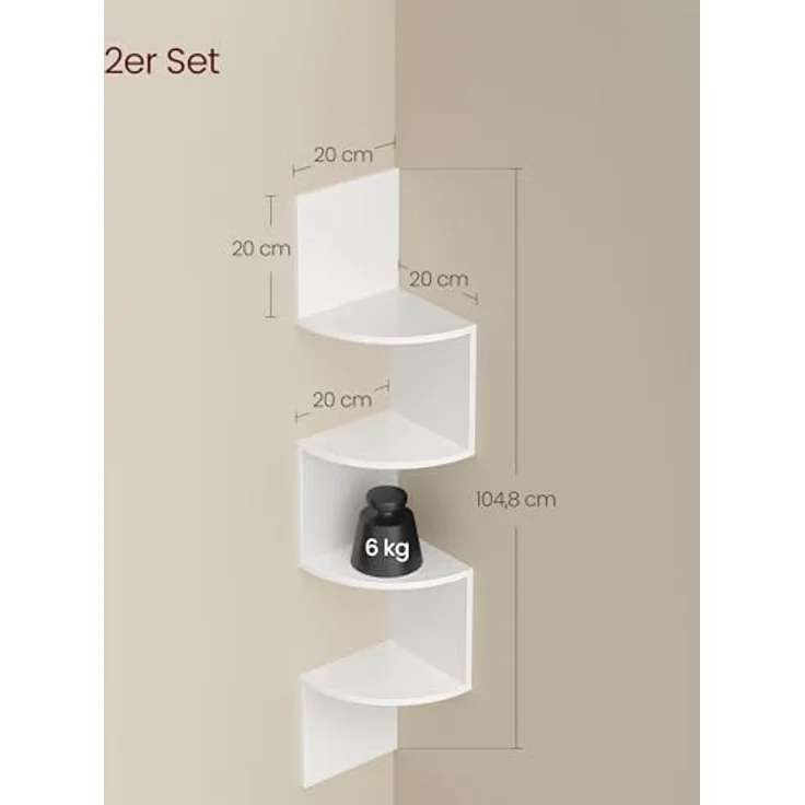 VASAGLE Set mit 2 Eck-Bücherregalen, Eckregalen, Wandregale mit 4 Ebenen, im Schlafzimmer, Wohnzimmer, Bad, Arbeitszimmer, Pflanzenregal, Wolkenweiß LBC704WB01 – Bild 3