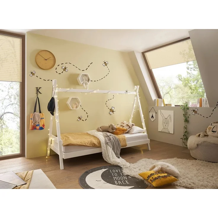 Kinderbett >Sora< in weiss, Kiefer Massivholz - 95x154x213cm (BxHxT) – Bild 1