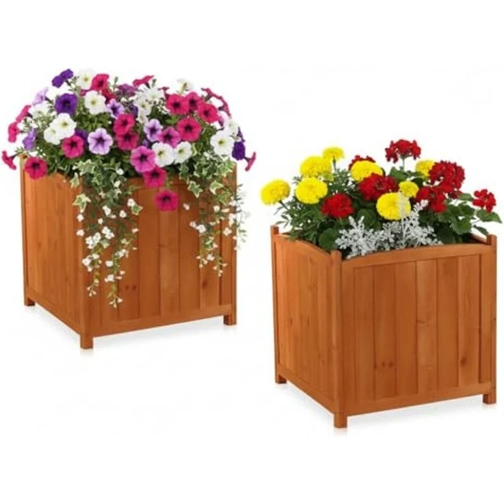 Melko Pflanzkübel Blumenkasten 2 Stück Pflanztrog 50cm Blumentopf Eckig Blumenständer (Set, 2 St, Blumenkasten), Innenfolie – Bild 1