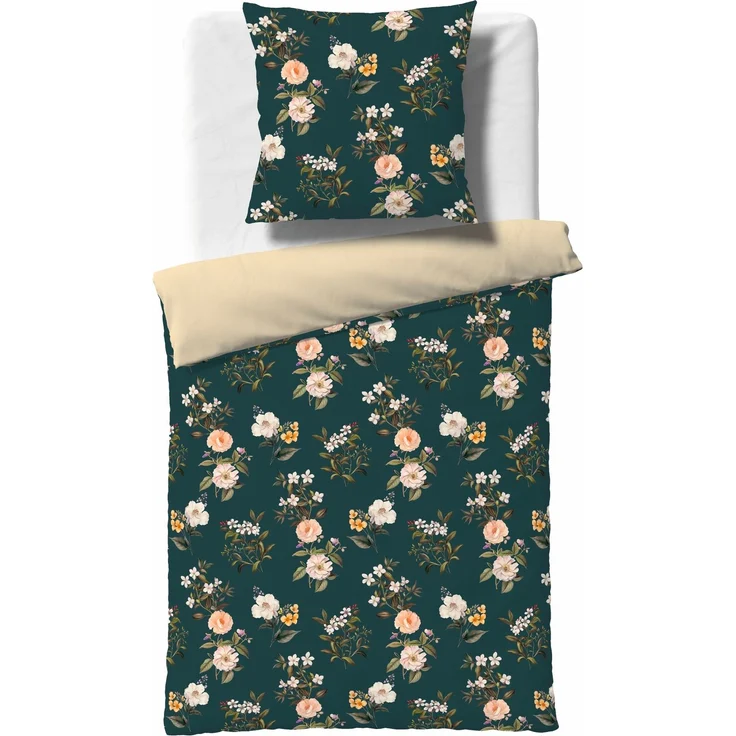 Fleuresse Interlook Jersey Bettwäsche 155x220 Wende Rosen Blüten grün 175115-5 – Bild 2