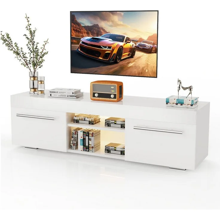 oyajia TV-Schrank Hochglanz TV-Schrank, 130cm Lowboard RGB-Beleuchtung mit 2 Schubladen (Moderne Unterhaltung TV-Board mit 2 offenes Regalfach, Viel Stauraum) TV-Schrank, Solide Schrank mit Griff, Fernsehschrank in wohnzimmer