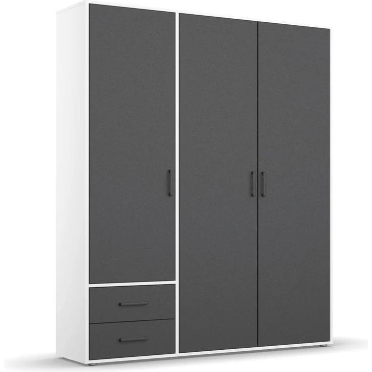 Rauch Möbel 'Voyager' Kleiderschrank, Holz, Grau Metallic | Weiß, Zubehör Premium, Breite 140 cm | mit Schubladen