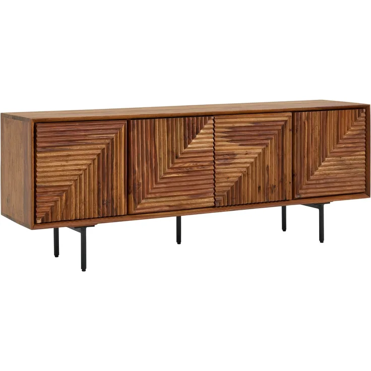 Sideboard "Hapur" aus Korpus: Sheesham Massivholz, mit Klarlack beschichtet Beine: pulverbeschichteter Edelstahl in Sheesham mit 4 Türen. Abmessungen (B/H/T) 140 x 54 x 33 cm