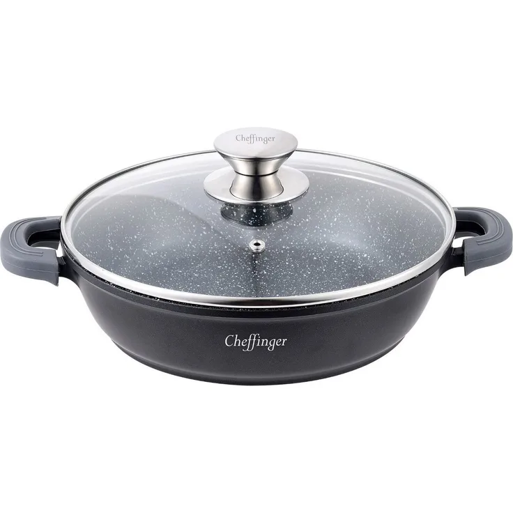 Pfanne Bratpfanne Schmorpfanne mit Glasdeckel Aluguss Ø36cm CF-SC36