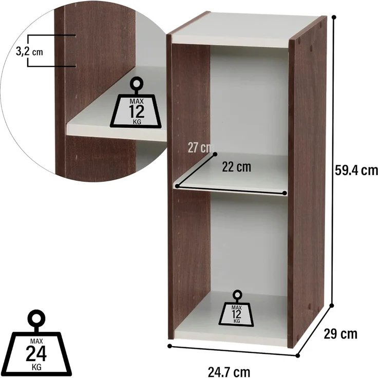 Iris Ohyama Platzsparendes Regal, 2 Ebenen, Set aus 2, Braun, Verstellbar, Modular, Für Wohnzimmer, Homeoffice, Schlafzimmer, Organisation, Bücher, CD, Dekor, Einfache Montage, UB-6025 – Bild 3