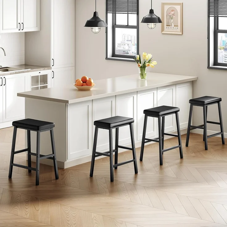 HOOBRO 2er Set Barhocker, Hocker gepolstert, Barstuhl für die Küche, Barhocker Ohne Lehne, 61 cm hoch, für Hausbar, Esszimmer, einfacher Aufbau, Schwarz EBB01MD01 – Bild 9