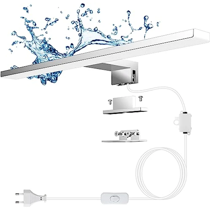 Aourow LED Spiegelleuchte Bad 10W,40CM 820LM Spiegelleuchte mit Schalter und Stecker,Kaltes Weiß 6500K Spiegellampe Badezimmer IP44 Wasserdicht 230V Badlampe Spiegel für Spiegelschrank KLASSE II – Bild 2