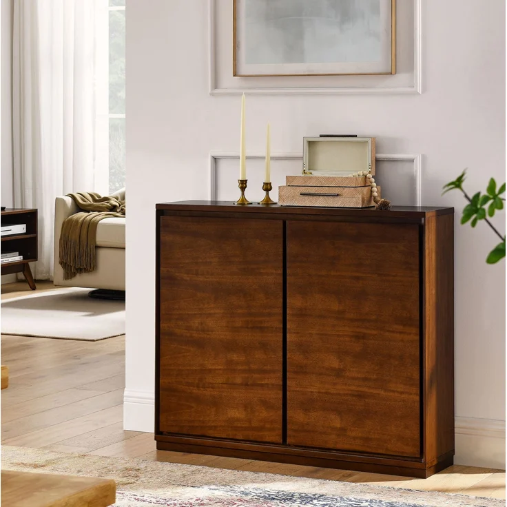 DESVIAE Sideboard Walnuss aus MDF – 99x82,3x23,5 cm – 2 Türen, Steckdosenöffnungen – Bild 3