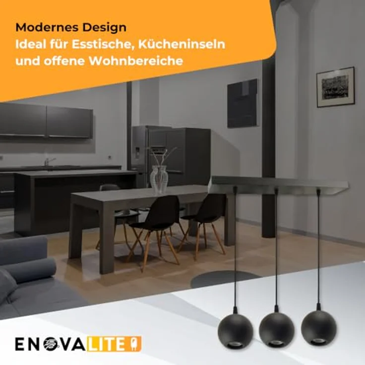 ENOVALITE Pendelleuchte GLOBE, 3-flammige Deckenleuchte mit GU10 Fassung, Schwarz, Ø100mm, moderne Innenraumbeleuchtung – Bild 7