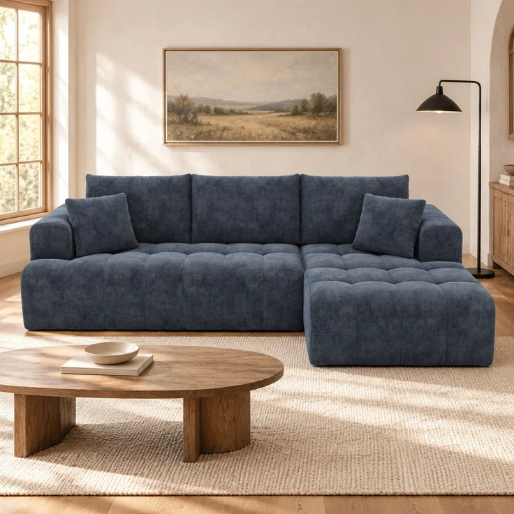 DESVIAE Sofa modular mit 2 Kissen 244,5x79x136 cm Chenille Blau – Bild 1