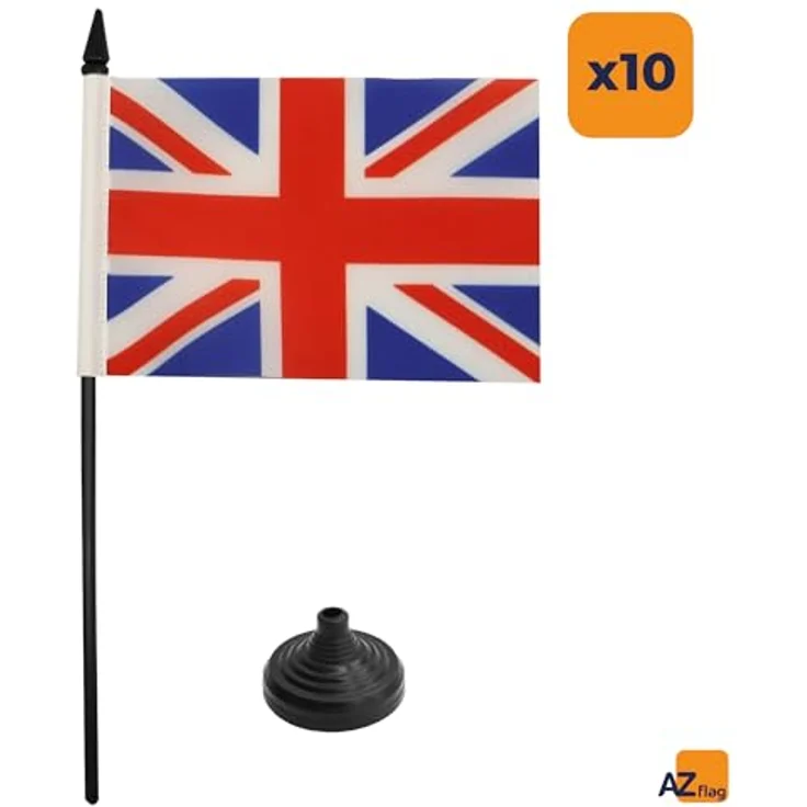 AZ FLAG 10 Stück Tischflagge Großbritanniens – 15 x 10 cm – 10 Mini-Flaggen für Großbritannien – für Büro, 100% Polyester, mit 25 cm Fahne und Sockel aus schwarzem Kunststoff – Bild 4
