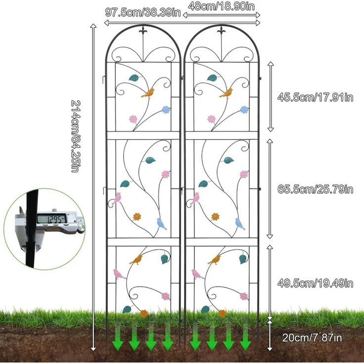 UNHO 2 Set Rankhilfe Rankgitter Metall Gartenspalier 98x214 cm Deko Rankzaun Spalier Rosen Gartendeko Sichtschutz Metall Schwarz – Bild 2