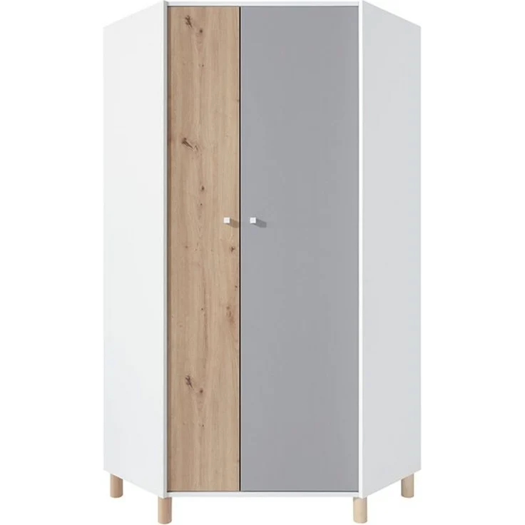 Lomadox Jugendzimmer-Set FAIRFAX-133, (Sparset, 3-tlg), mit Eckkleiderschrank in weiß mit Eiche und grau – Bild 4