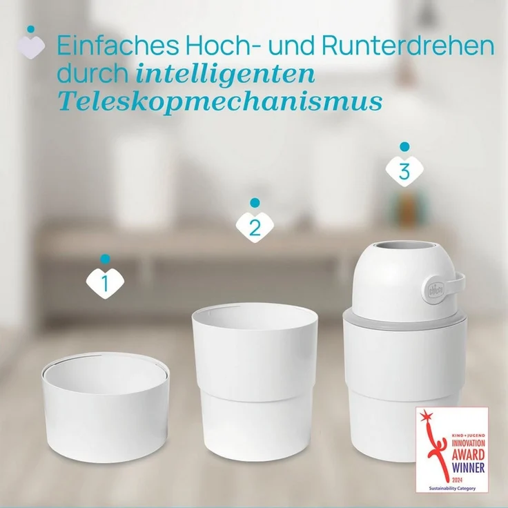 Chicco TELESKOP WINDELEIMER ODOUR OFF, WEISS inkl. 1 Pck. Muellbeutel Odour Off – Bild 3