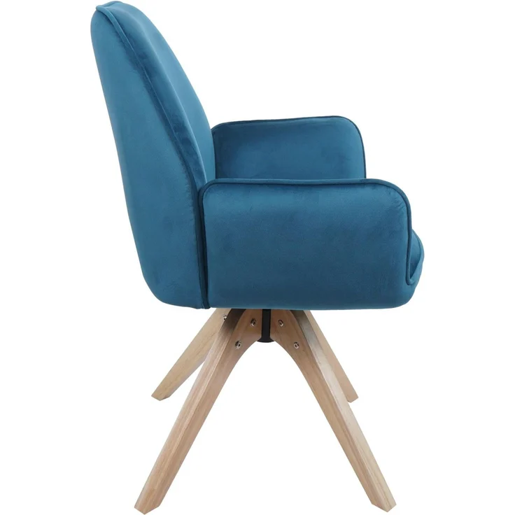 6er-Set Esszimmerstuhl HWC-G67, Esstischstuhl Küchenstuhl mit Armlehne, drehbar Holz Samt 320 g/m² MVG ~ türkis-blau – Bild 8