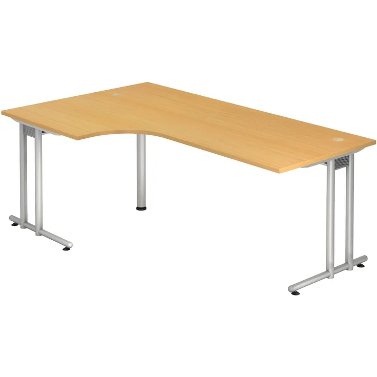 bümö Eckschreibtisch groß, N-Serie 200x120 cm, Tischplatte aus Holz in Buche, Gestell aus Metall - Schreibtisch L Form, großer Tisch für's Büro, Computertisch, Bürotisch, NS-82-6-S
