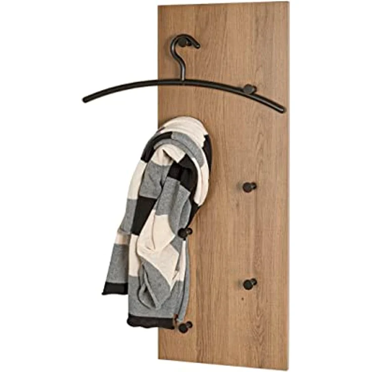 HAKU Möbel Wandgarderobe eiche, schwarz, MDF, Metall - Maße: B 80 cm x H 30 cm x T 5 cm, Style: Modern – Bild 8