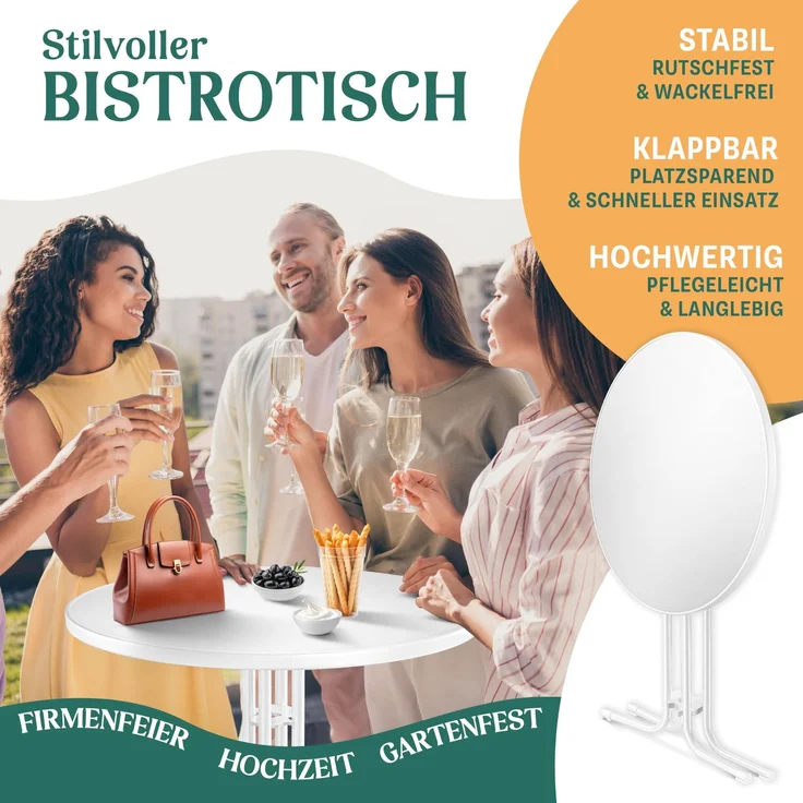 KESSER® Gastro Stehtisch klappbar - Gastronomie Bistrotisch rund - Wetterbeständiger Klapptisch Gartentisch - Runder Partytisch - Hitzebeständig - Stabil und sicher Weiß, Ø 60 cm, 2er Set – Bild 2
