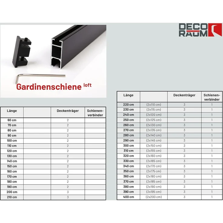 Deco-Raum® Gardinenschiene Innenlauf Loft | Befestigung: Deckenträger | Größe: 110cm | Material: Aluminium | Farbe: Schwarz – Bild 4