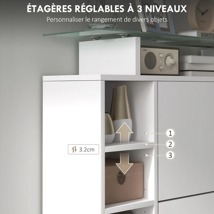 Schuhschrank mit 2 Klappschubladen für 12 Paar Schuhe, Glasablage und verstellbaren Einlegeböden, 89 x 25 x 92 cm, weiß – Bild 8