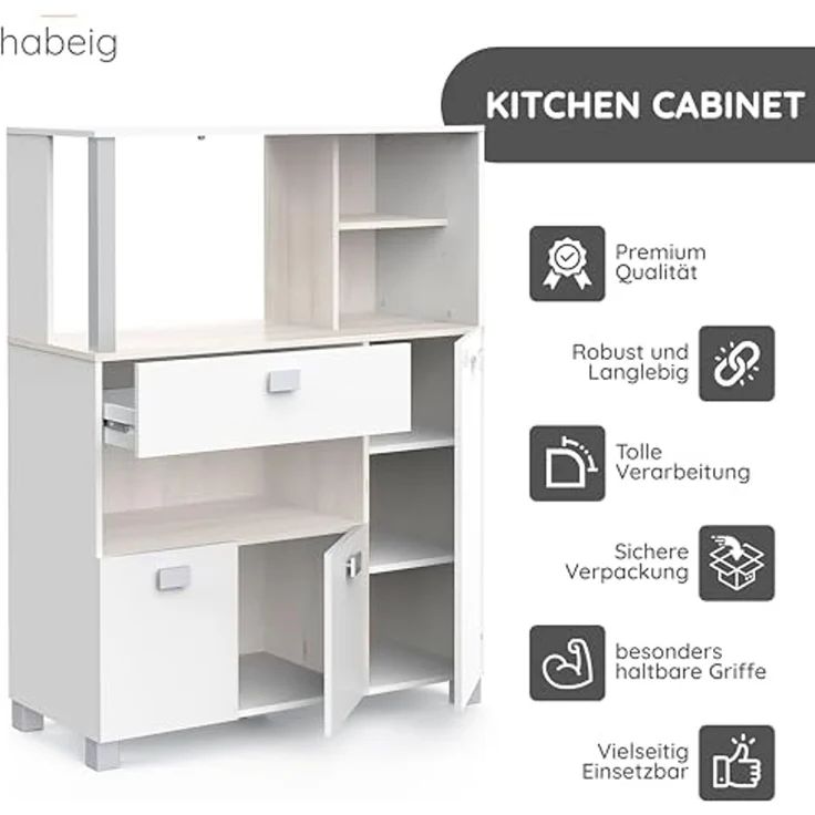 habeig Küchenbuffet Küchenschrank 146 weiß Küchenregal Küchenmöbel Buffetschrank Küche – Bild 3