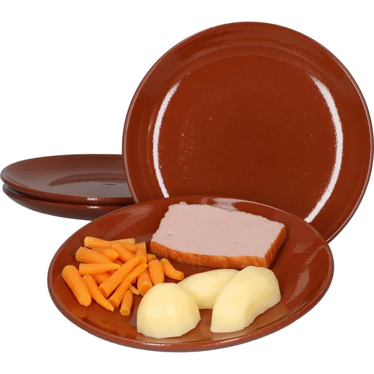 4er Set Ton-Kuchenteller Ø 23 cm Mediterran 4 Personen Mittelalter Dessert-Salat