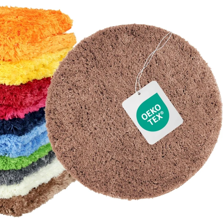 WohnDirect Badezimmerteppich Rund Ø 56 cm Braun – Badematte Rund Flauschig & rutschfest, Kleiner Badvorleger Saugstark, Waschbar, für Gäste-Bad & Fußbodenheizung