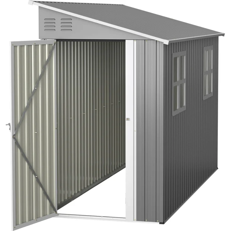 ZUBALIYA 4x10 Fuß (ca. 1, 2x3 m) Outdoor-Schwerlast-Metallschuppen mit Boden-Kit, Anlehn-Design mit links/rechts-Tür & 2 Fenstern, H 188.6 × T 291 × B 110.8 cm, Grau – Bild 11