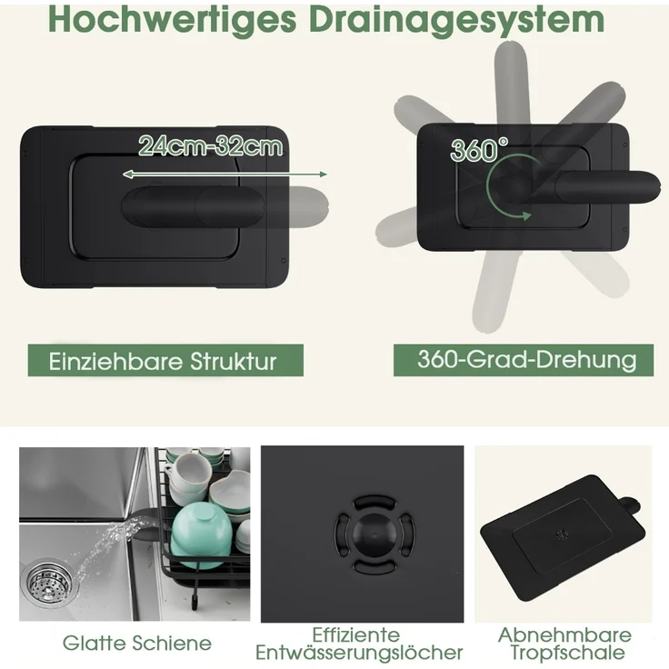 Abtropfgestell 2-Stöckiger Zusammenklappbarer Geschirrkorb aus Metall Schwarz – Bild 4