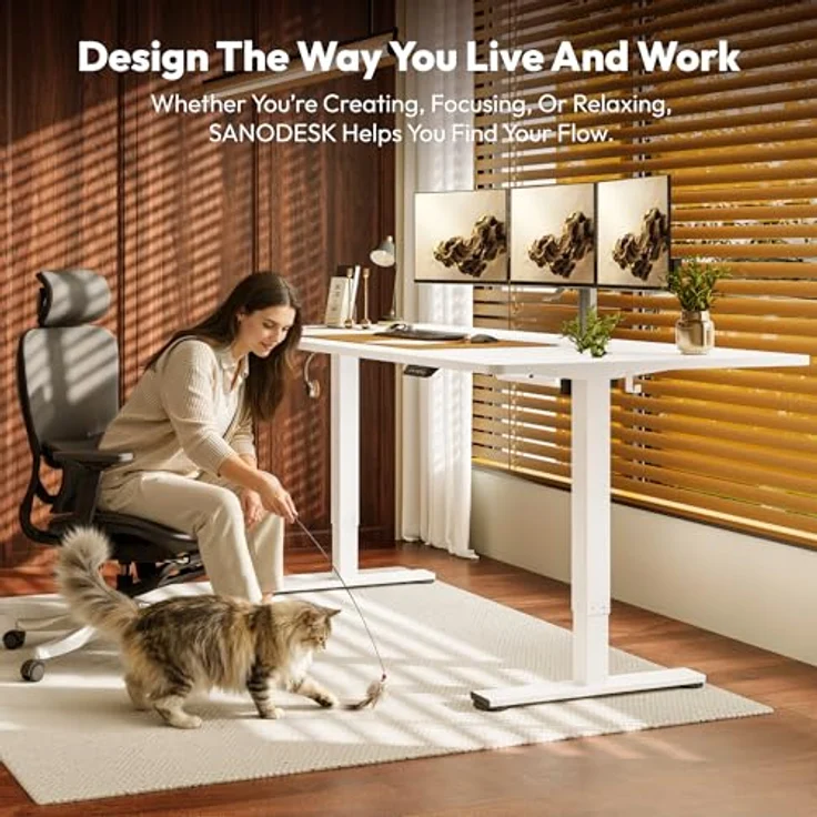 SANODESK Höhenverstellbarer Schreibtisch 200x80 cm Schreibtisch Höhenverstellbar Elektrisch Ergonomischer Steh-Sitz Tisch Computertisch für Heimbüro Homeoffice(weiß) – Bild 3