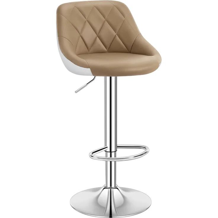 WOLTU® 1x Barhocker Barstuhl Tresenhocker Bistrohocker mit Griff, Design Stuhl, höhenverstellbar, frei drehbar, Sitzfläche aus Kunstleder, Gestell aus verchromtem Stahl, 2 farbig, Khaki+Weiß BH30kk-1
