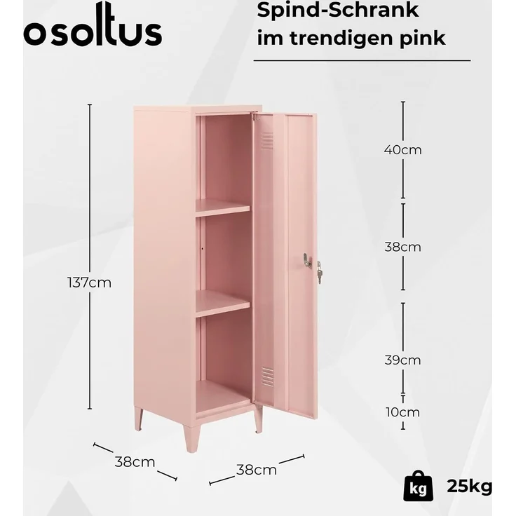 Industrial Metall Aktenschrank Spind abschließbar 38 x 38 x 137cm Rosa Pink – Bild 3
