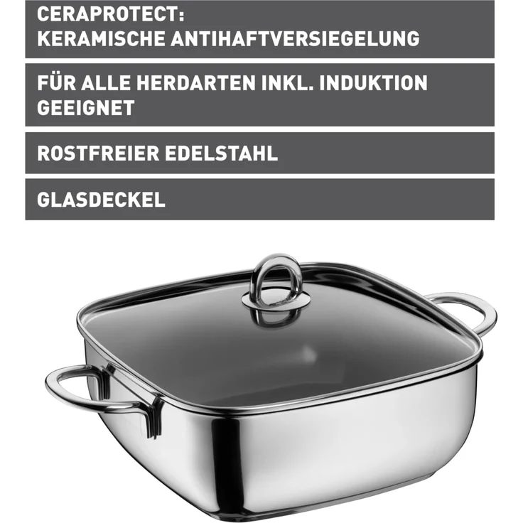 Silit 'Silit Studio' Schmorkasserolle mit Glasdeckel, Edelstahl silber, 29x29 cm – Bild 2